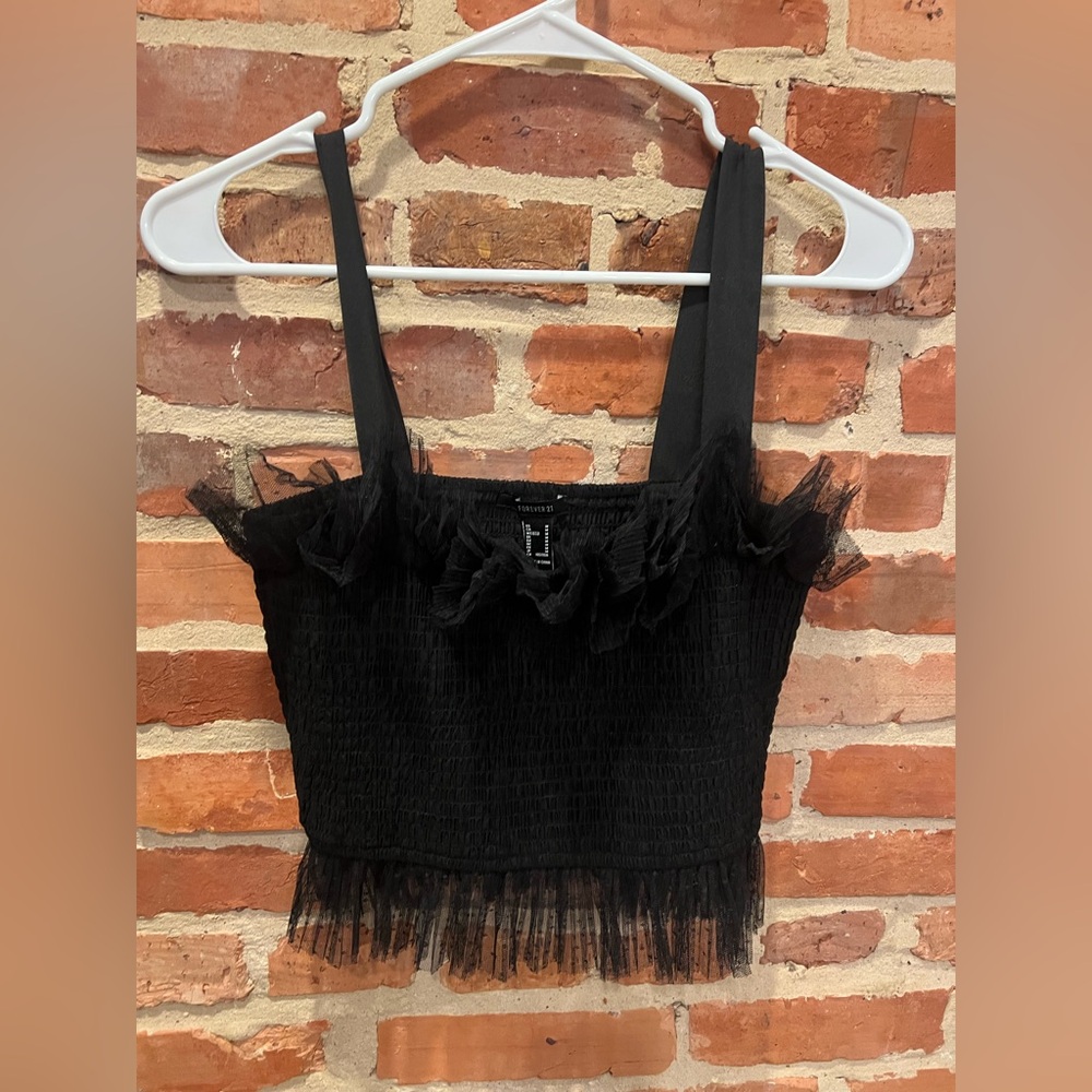 Forever 21 Black Tulle cropped tank top size M